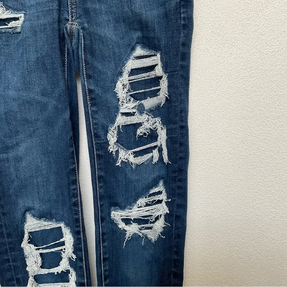 American Eagle Dark Wash Distressed Hi-Rise Jegging Size 00 Next Level Stretch
